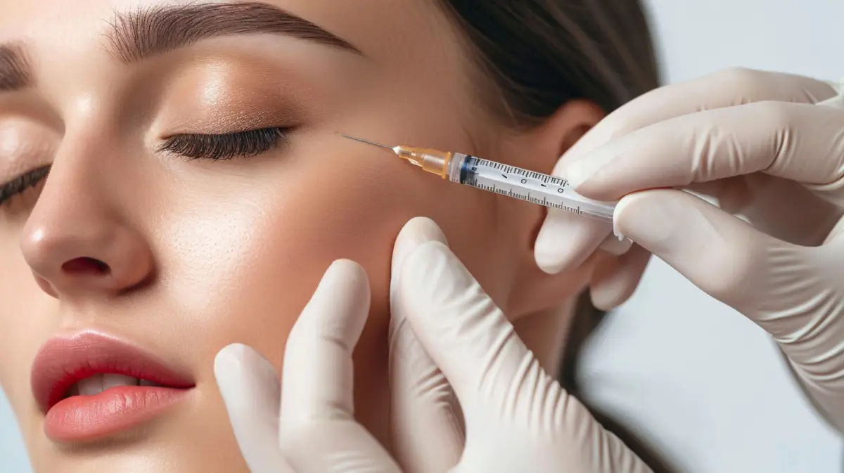 Woman receiving Dysport injection near the eye for wrinkle reduction in Latham, New York.